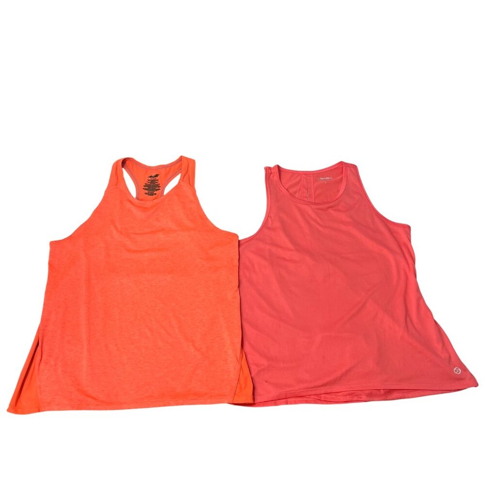 Set Of 2 Womens Activewear Racerback Tank Tops Large Coral & Bright Orange Light